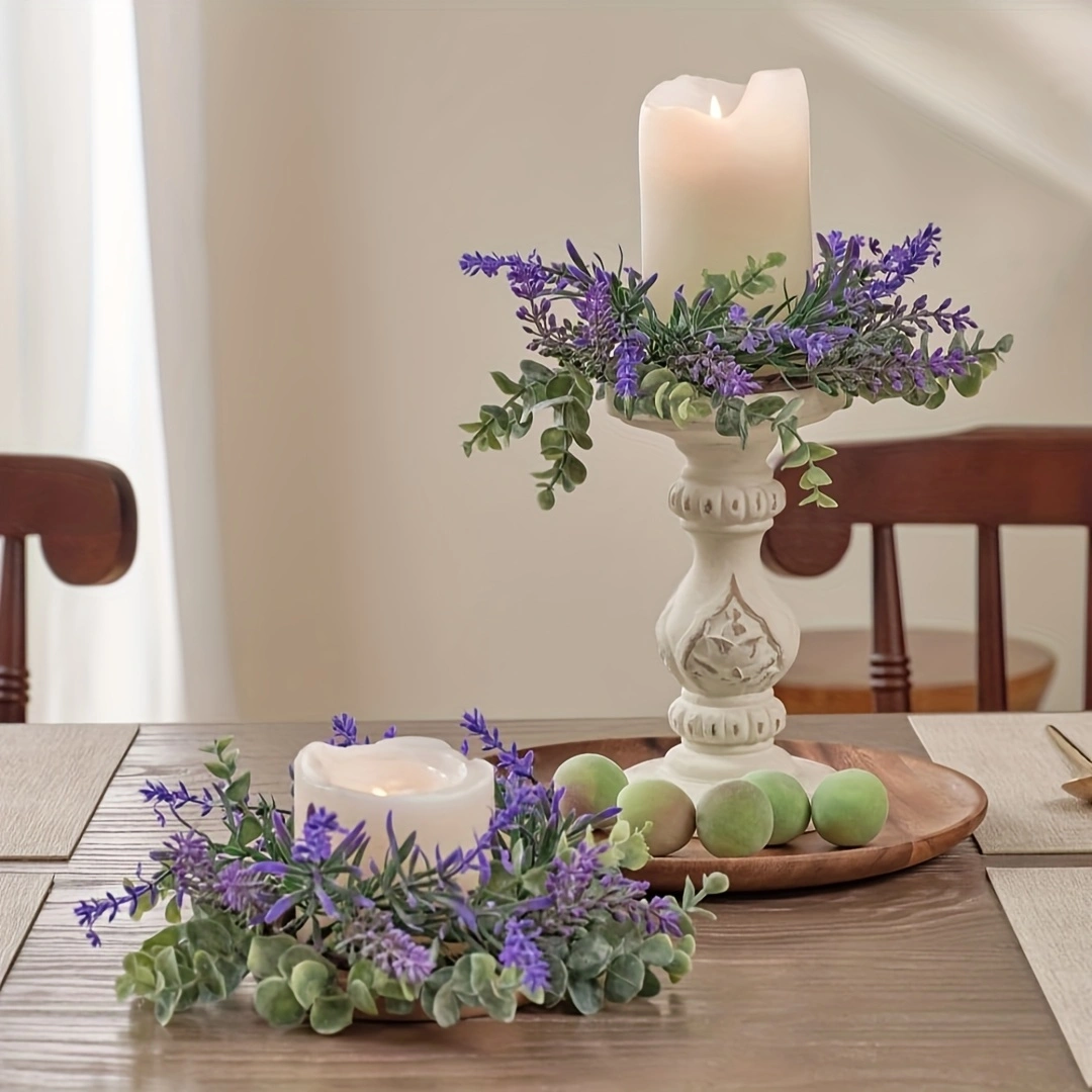 2pcs Lavender Decorative  Candle Ring Wreath