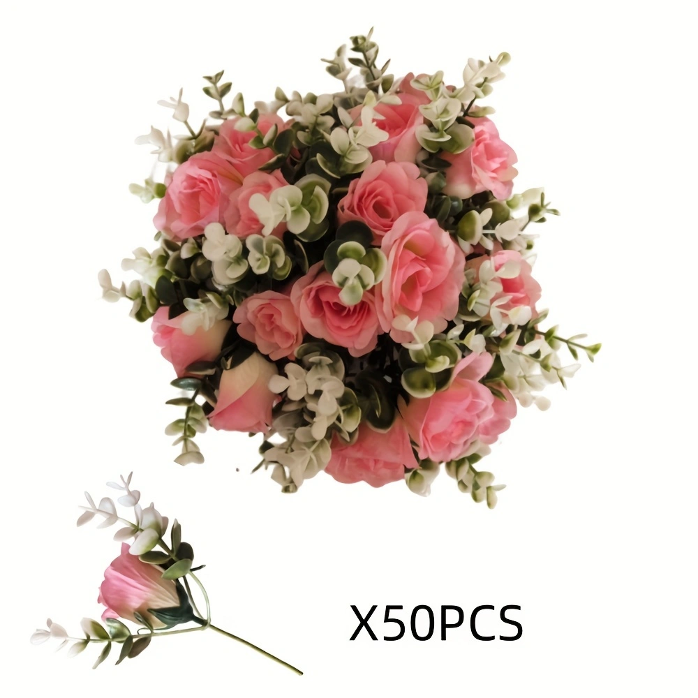 50pcs Ivory White Artificial Roses with Stems