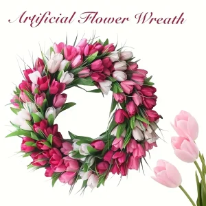 20 Inch Tulip Wreath for Front Door - Lush Artificial Flower Garland for Home