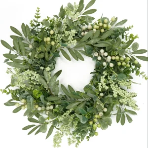 20" Eucalyptus & Olive Leaf Wreath with Berries