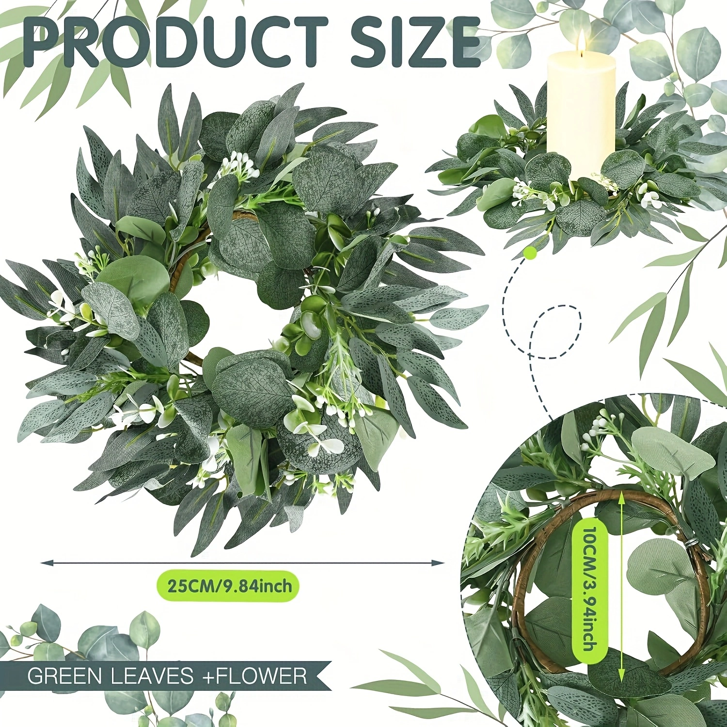 6pcs Candle Rings Artificial Eucalyptus Leaves Wreath