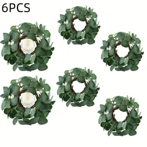 Candle Rings Artificial Eucalyptus Leaves Candle Wreaths