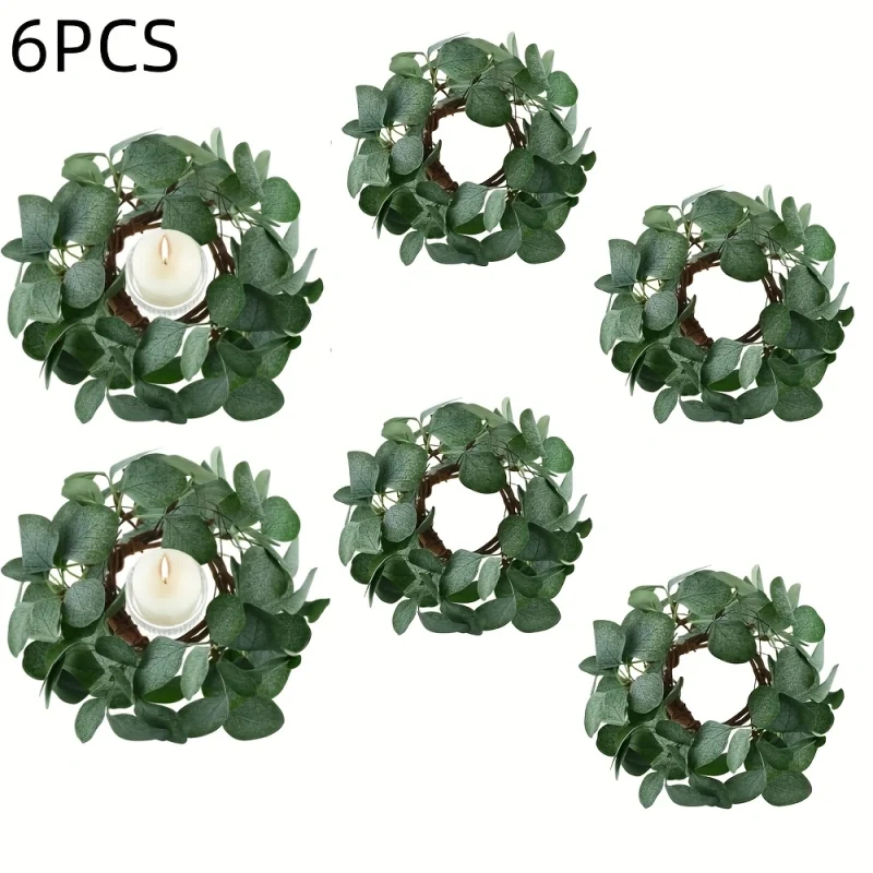 Candle Rings Artificial Eucalyptus Leaves Candle Wreaths