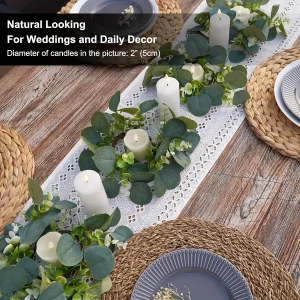 6 Eucalyptus Leaf Cabinet & Candle Wreaths — Christmas Tabletop Decoration