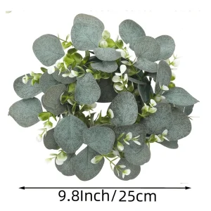 10pcs Plastic Artificial Eucalyptus Leaf Boho Style Candle Rings