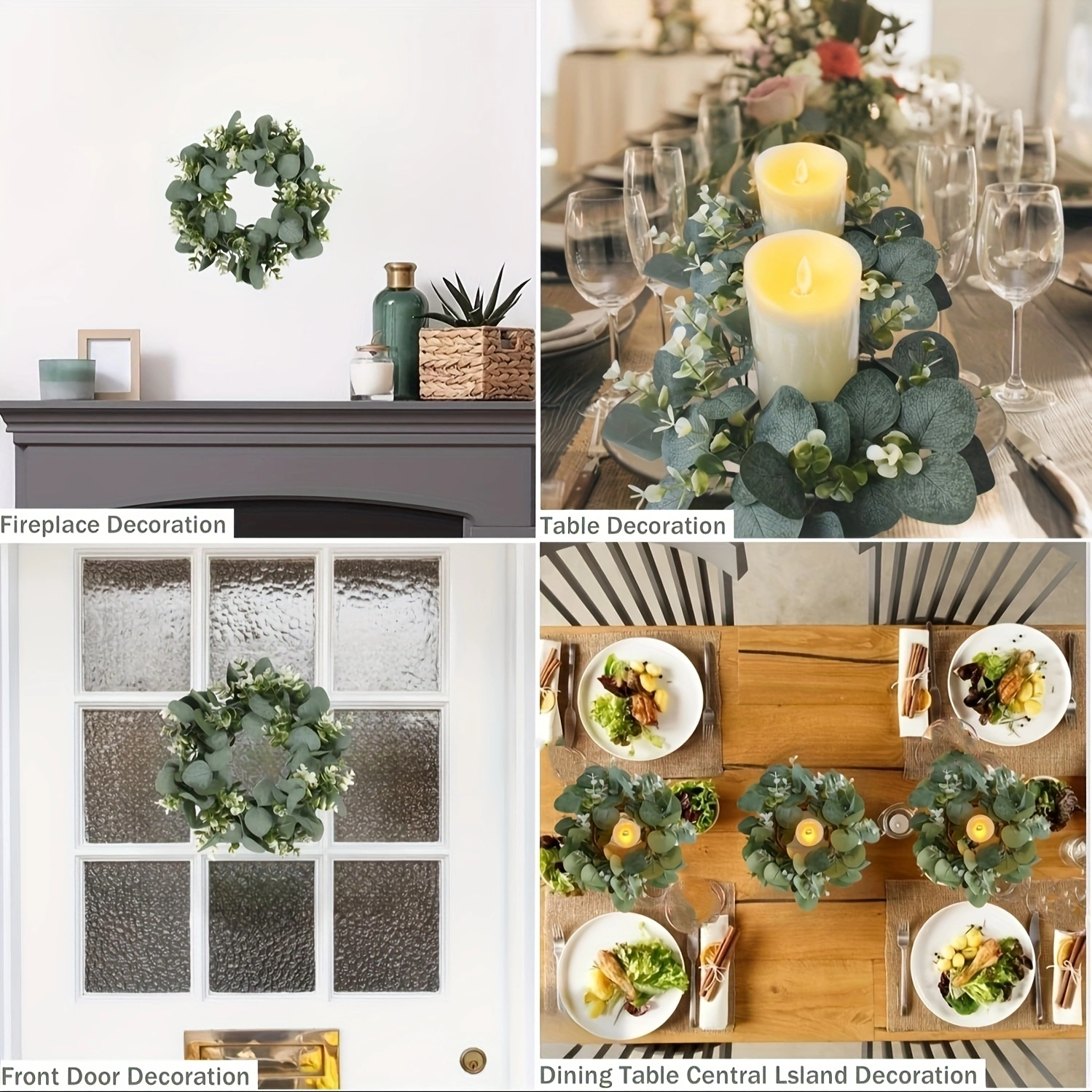 6 Eucalyptus Leaf Cabinet & Candle Wreaths — Christmas Tabletop Decoration