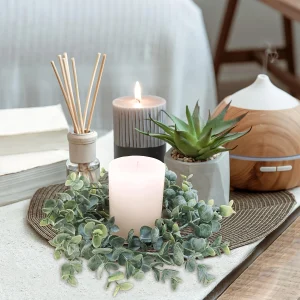 6pcs Artificial Eucalyptus Leaves Candle Rings