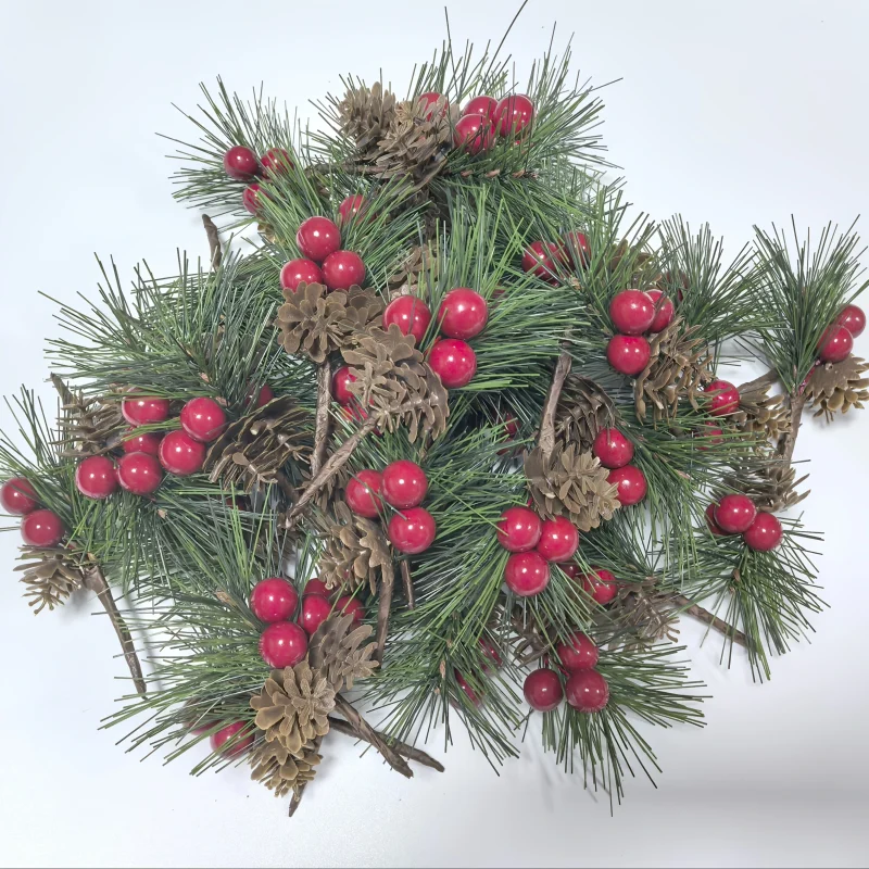 24pcs Artificial Pine Picks with Red Berries & Pinecones