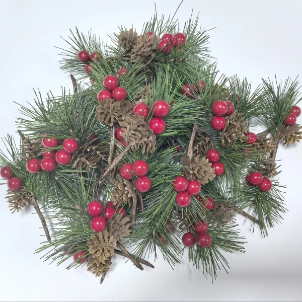 24pcs Artificial Pine Picks with Red Berries & Pinecones