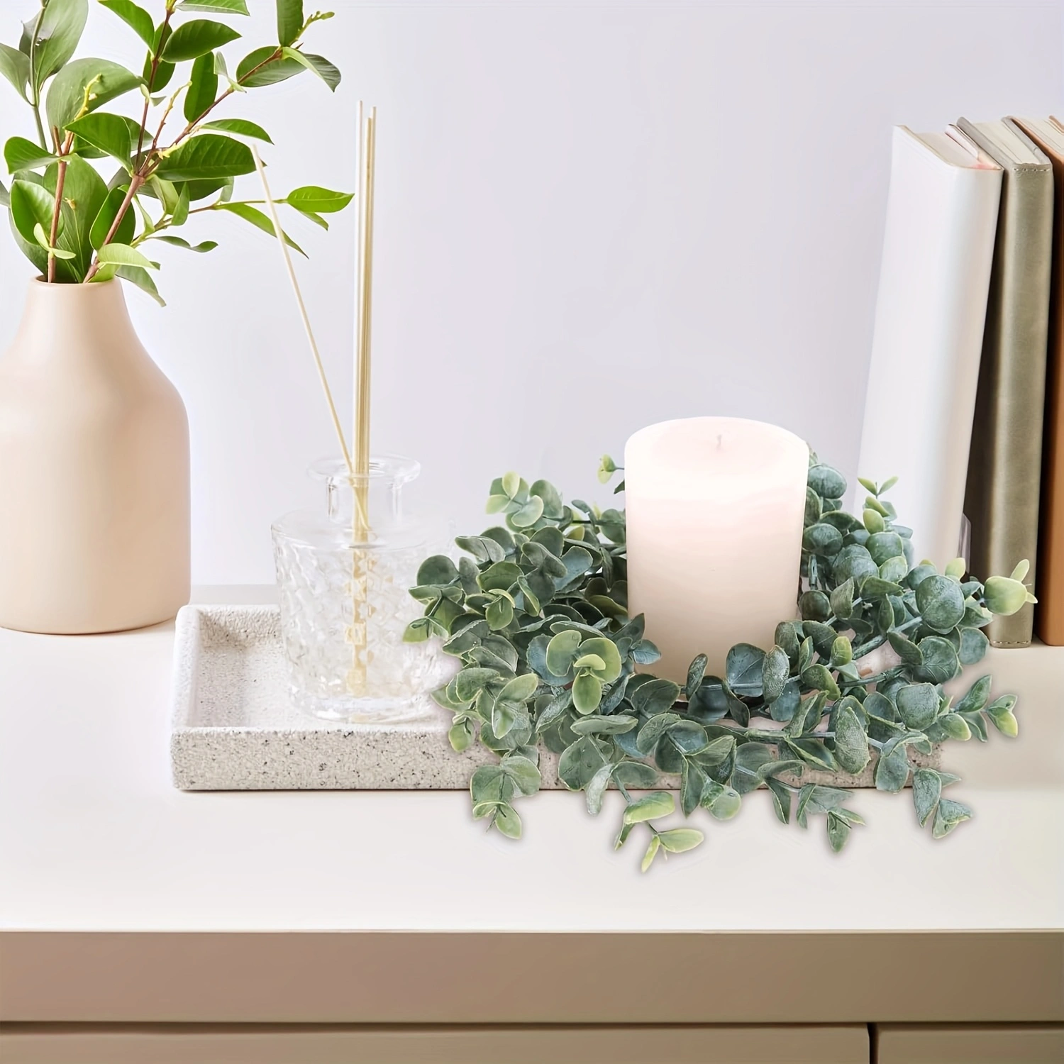 6pcs Artificial Eucalyptus Leaves Candle Rings