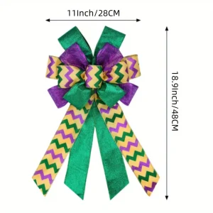 e240846a-d94e-42f7-af04-2c6229cb71f5.webp 2pcs Large Mardi Gras Wreath Bow — Purple Green Glitter Carnival Bows