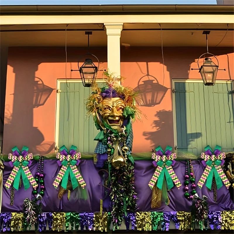 e2eb19103a12fbd6bf45efd30a8e35c3.webp 2pcs Large Mardi Gras Wreath Bow — Purple Green Glitter Carnival Bows