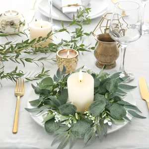 6pcs Candle Rings Artificial Eucalyptus Leaves Wreath