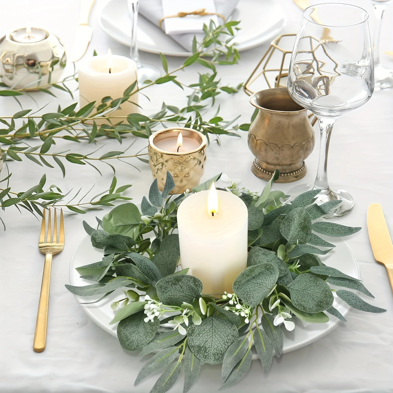 6pcs Candle Rings Artificial Eucalyptus Leaves Wreath