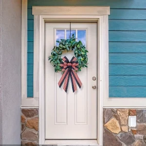Large July 4th Patriotic Wreath Bow — Red & Blue American Flag Star Bow