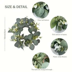 6 Eucalyptus Leaf Cabinet & Candle Wreaths — Christmas Tabletop Decoration