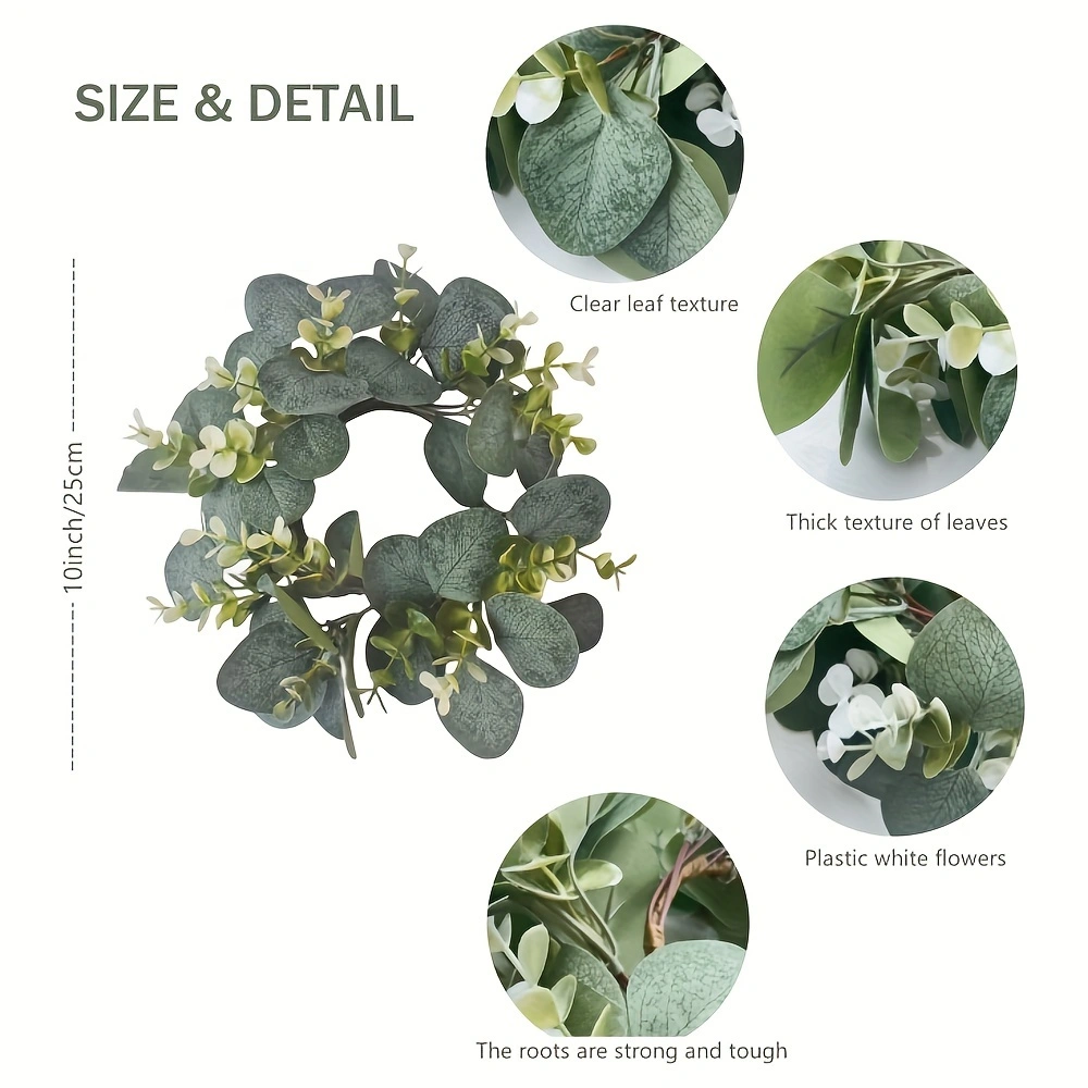 6 Eucalyptus Leaf Cabinet & Candle Wreaths — Christmas Tabletop Decoration