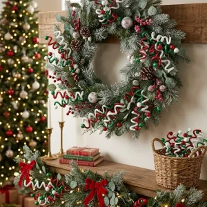 DIY Christmas wreath and garland filler ideas using 1.38 ft artificial glitter curly sprays for holiday mantel decor