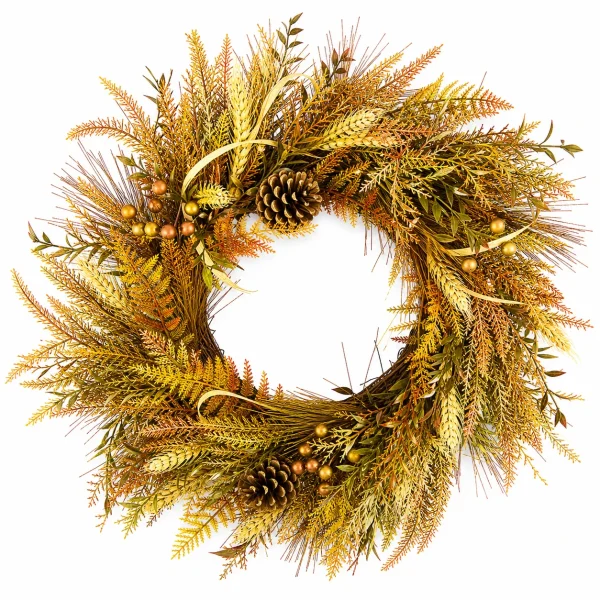 Fall Harvest Wreath with Wheat Pinecones and Berries