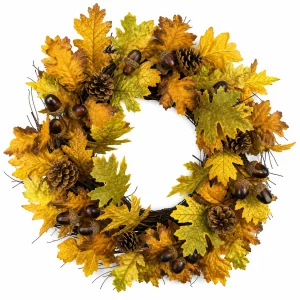 Fall Maple Leaf Wreath with Acorns and Pinecones for Front Door Fall Maple Leaf Wreath with Acorns and Pinecones for Front Door