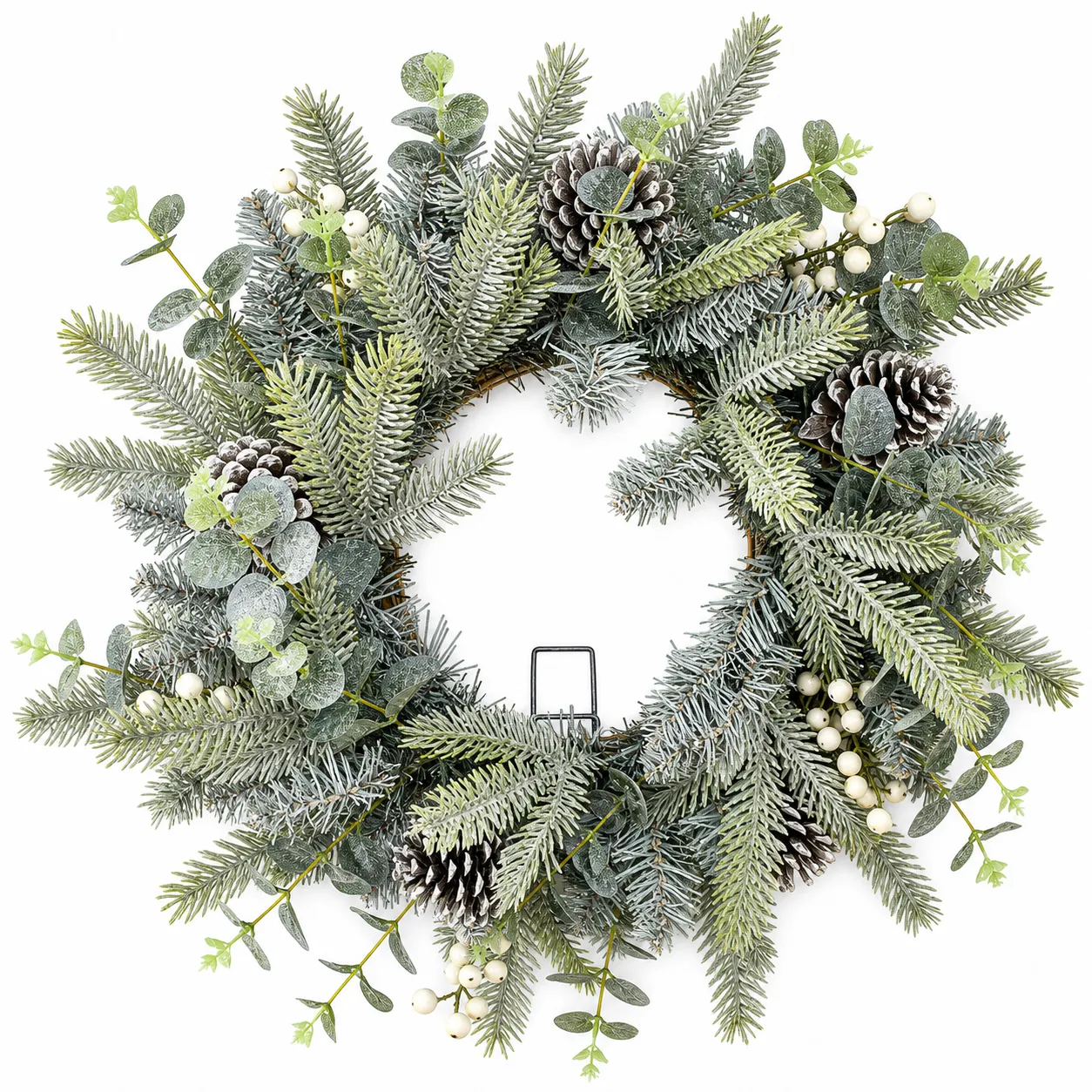 Frosted Christmas Wreath with White Berries and Pinecones Frosted Christmas Wreath with White Berries and Pinecones