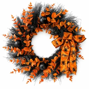 Halloween Wreath with Orange Spider Bow and Black Twig Base Halloween Wreath with Orange Spider Bow and Black Twig Base