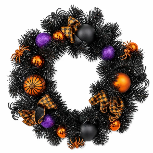 Halloween Wreath with Spiders, Orange and Purple Ornaments
