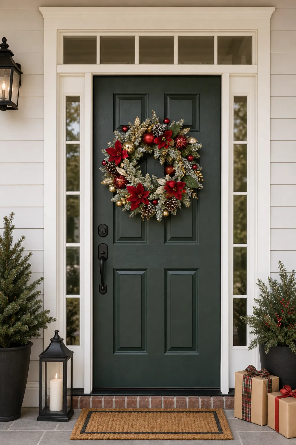 Luxury Red Gold Christmas Wreath-scene-1 20" Red Poinsettia Christmas Wreath with Gold Ornaments