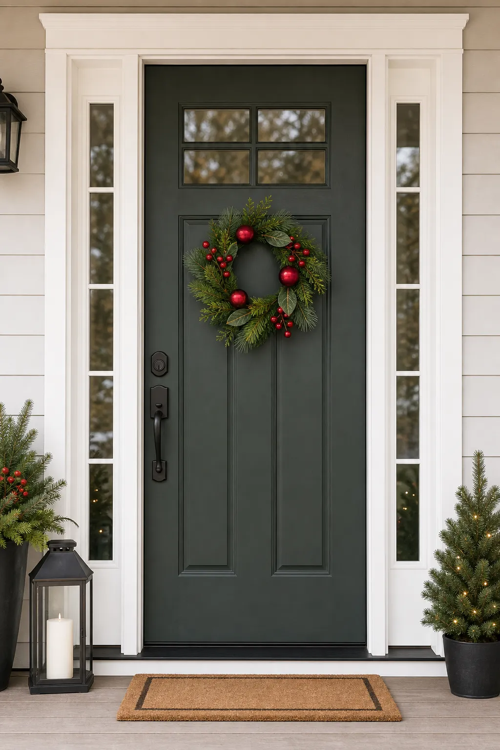Red Berry Christmas Greenery Wreath-scene-2 16" Red Berry Christmas Wreath with Ornaments and Greenery