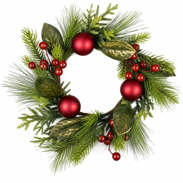 Red Berry Christmas Wreath with Ornaments and Greenery Red Berry Christmas Wreath with Ornaments and Greenery