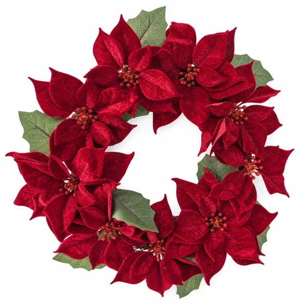 Red Poinsettia Christmas Wreath for Front Door Decor
