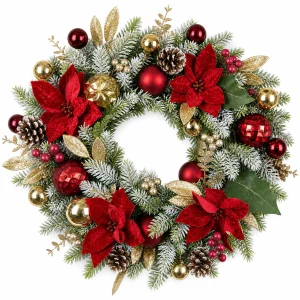 12" Red Bow Christmas Wreath with Berries and Pinecones