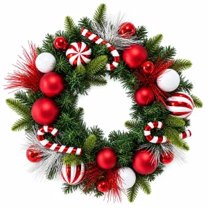 12" Red Bow Christmas Wreath with Berries and Pinecones