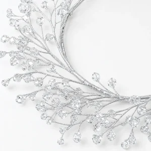 Silver Crystal Branch Wreath-detail Silver Crystal Branch Wreath with Clear Beaded Accents