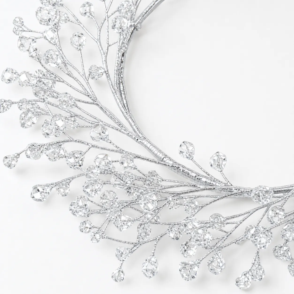 Silver Crystal Branch Wreath-detail Silver Crystal Branch Wreath with Clear Beaded Accents