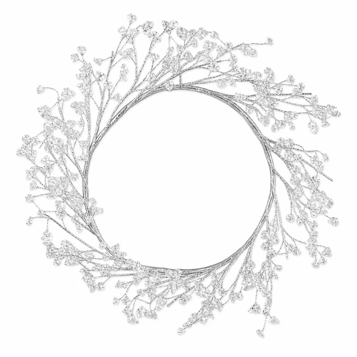 Silver Crystal Branch Wreath with Clear Beaded Accents