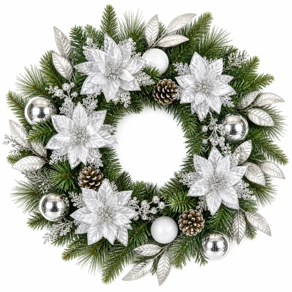 Silver Poinsettia Christmas Wreath for Front Door Decor2 20" Silver Poinsettia Christmas Wreath for Front Door Decor