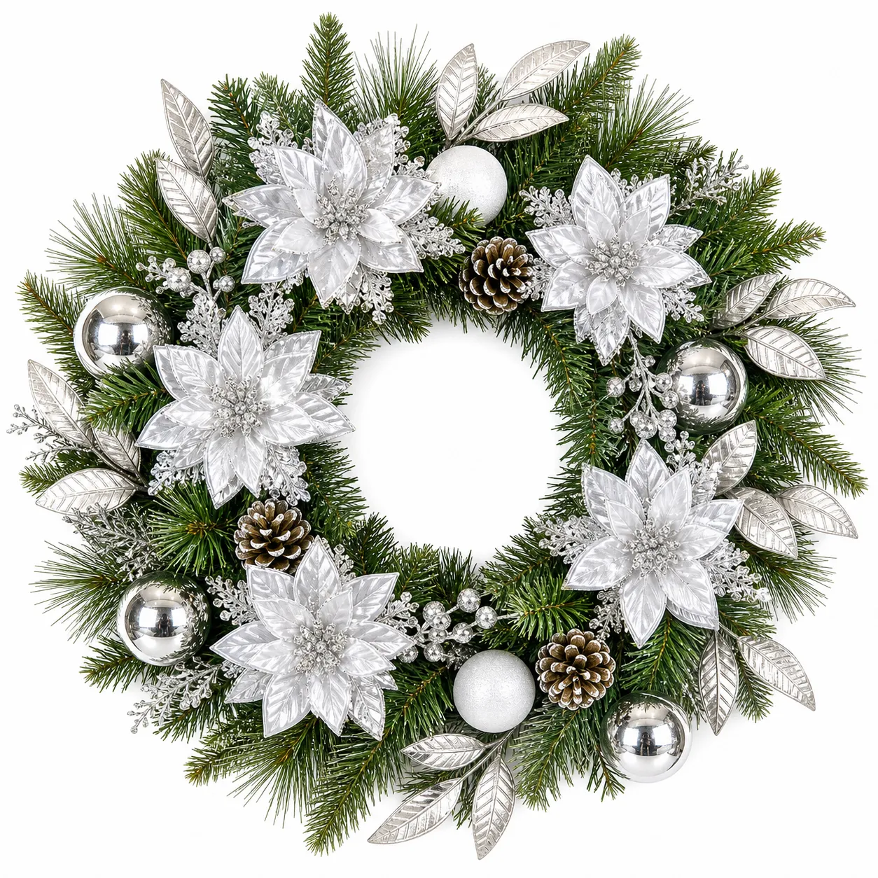 Silver Poinsettia Christmas Wreath for Front Door Decor2 20" Silver Poinsettia Christmas Wreath for Front Door Decor