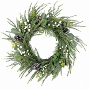 Winter Eucalyptus Wreath with White Berries and Pinecones Winter Eucalyptus Wreath with White Berries and Pinecones