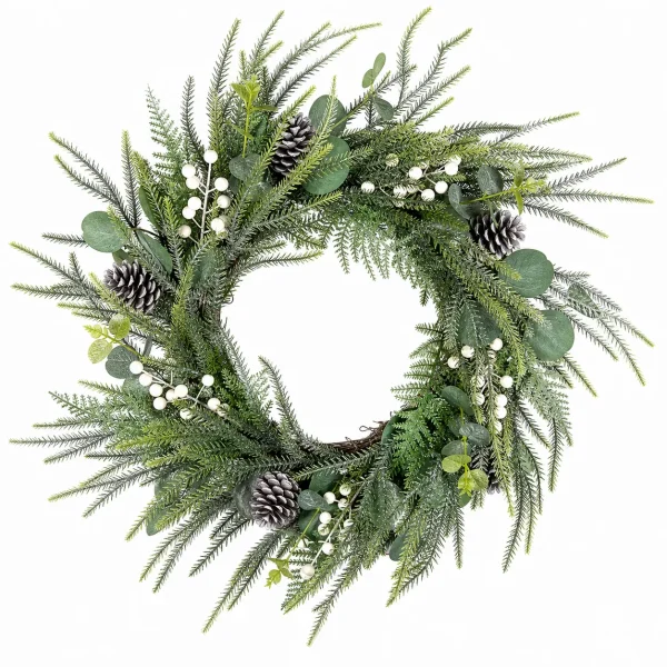 Winter Eucalyptus Wreath with White Berries and Pinecones