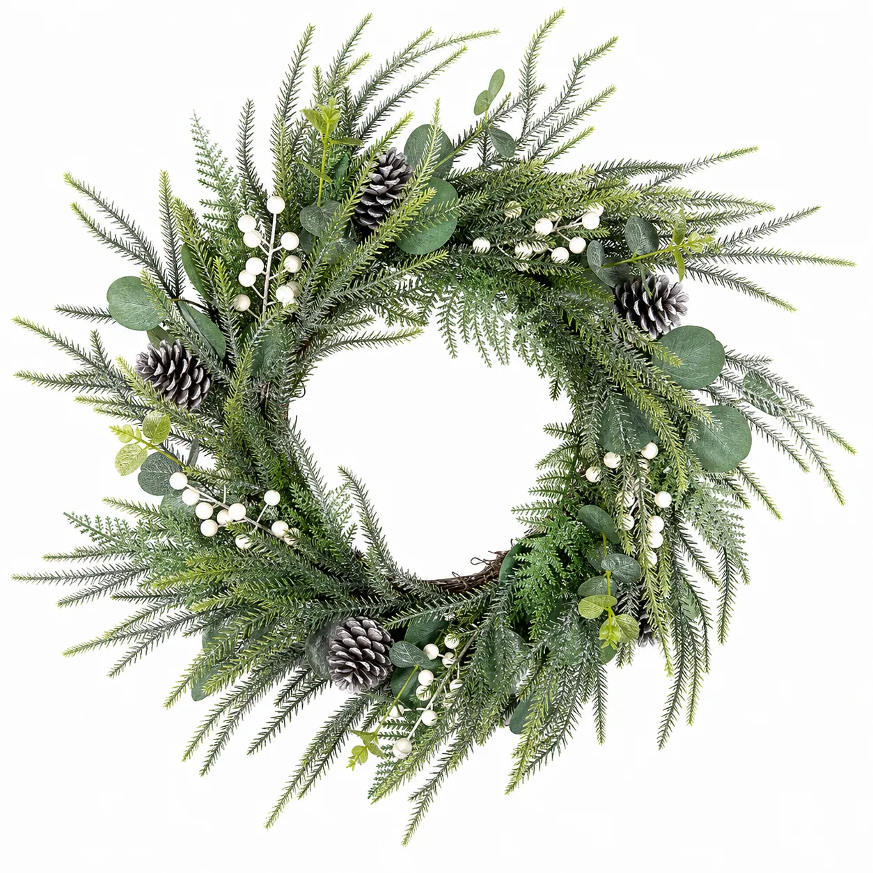 Winter Eucalyptus Wreath with White Berries and Pinecones Winter Eucalyptus Wreath with White Berries and Pinecones
