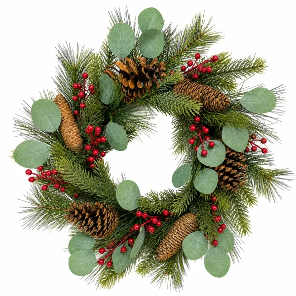 Christmas Eucalyptus Wreath with Pinecones and Red Berries