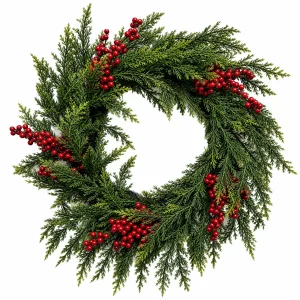 Christmas Evergreen Wreath with Red Berries