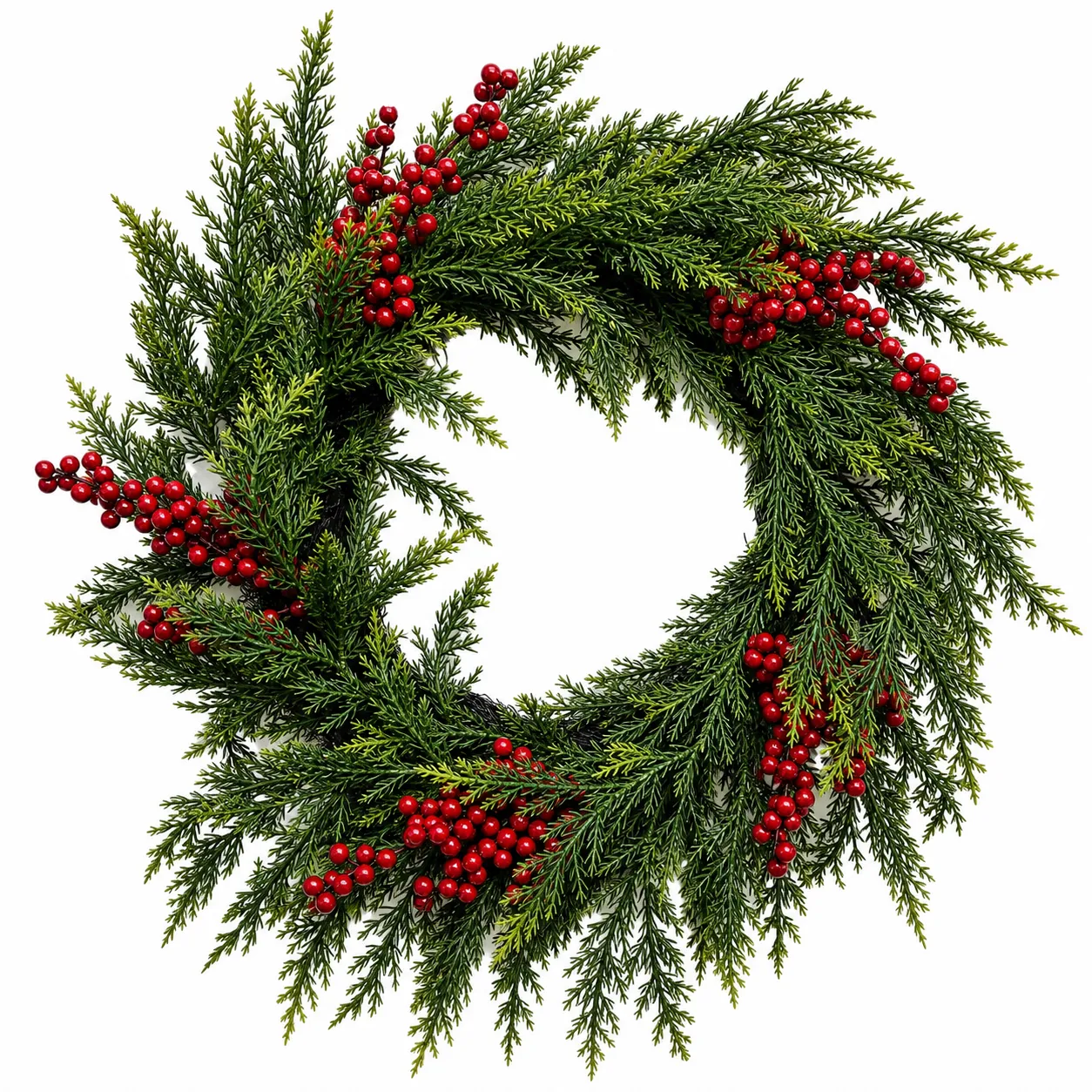 Christmas Evergreen Wreath with Red Berries Christmas Evergreen Wreath with Red Berries