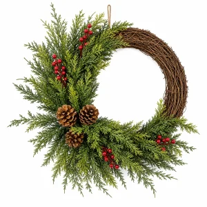 Christmas Grapevine Wreath with Pinecones and Red Berries