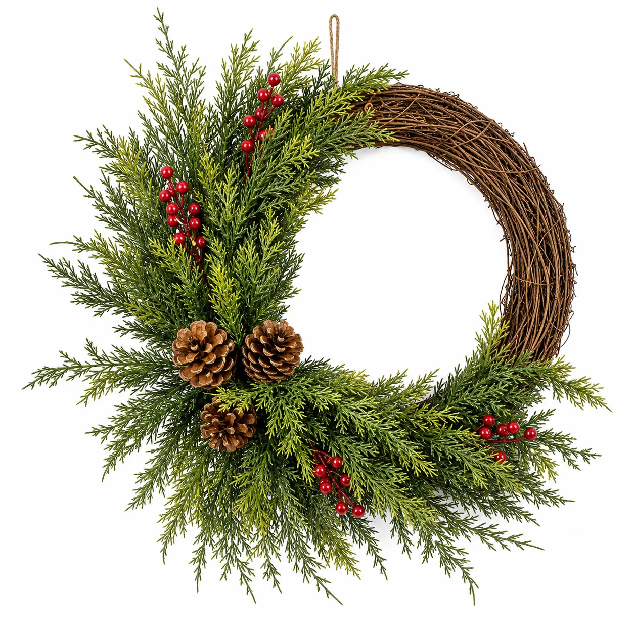 Christmas Grapevine Wreath with Pinecones and Red Berries Christmas Grapevine Wreath with Pinecones and Red Berries