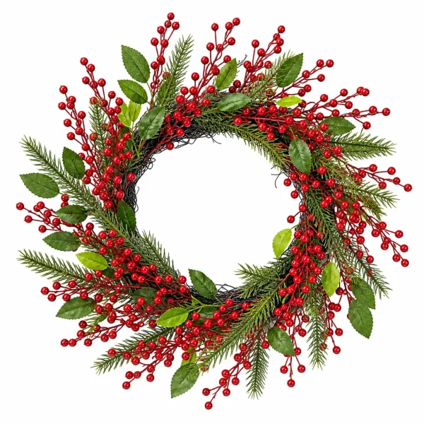 Christmas Red Berry Wreath with Evergreen Greenery