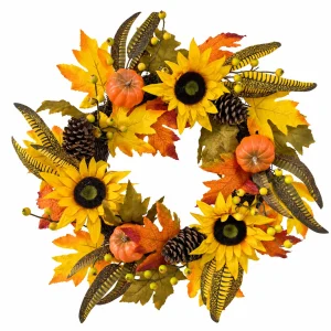 Fall Sunflower Pumpkin Wreath for Front Door Autumn Decor