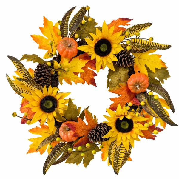 Fall Sunflower Pumpkin Wreath for Front Door Autumn Decor