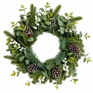 Winter Eucalyptus Wreath with White Berries and Pinecones